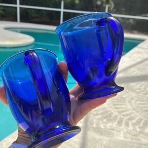 Anchor Hocking LARGE Footed Cobalt Blue Glass Coffee Cups or Mugs 16 Oz Set of 2
